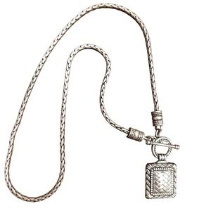 Brighton‎ Vintage Silver Tone Braided Chain Necklace Toggle Clasp Square Pendant
